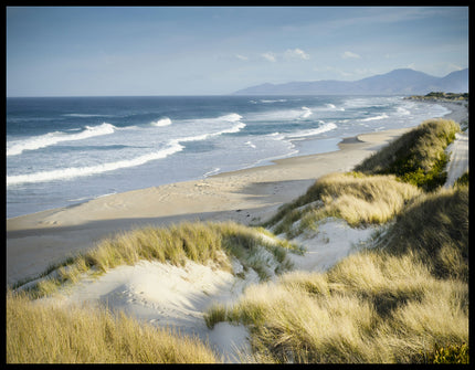 Leinwandbild vom Meerblick über Dünen und Strand.