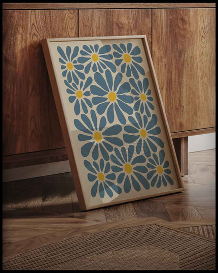 Retro Floral Pattern Blue Poster