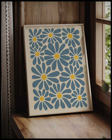 Retro Floral Pattern Blue Poster